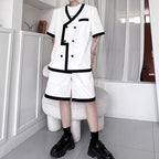 V-Neck Paneled Color Contrasting Blazer Shorts Set