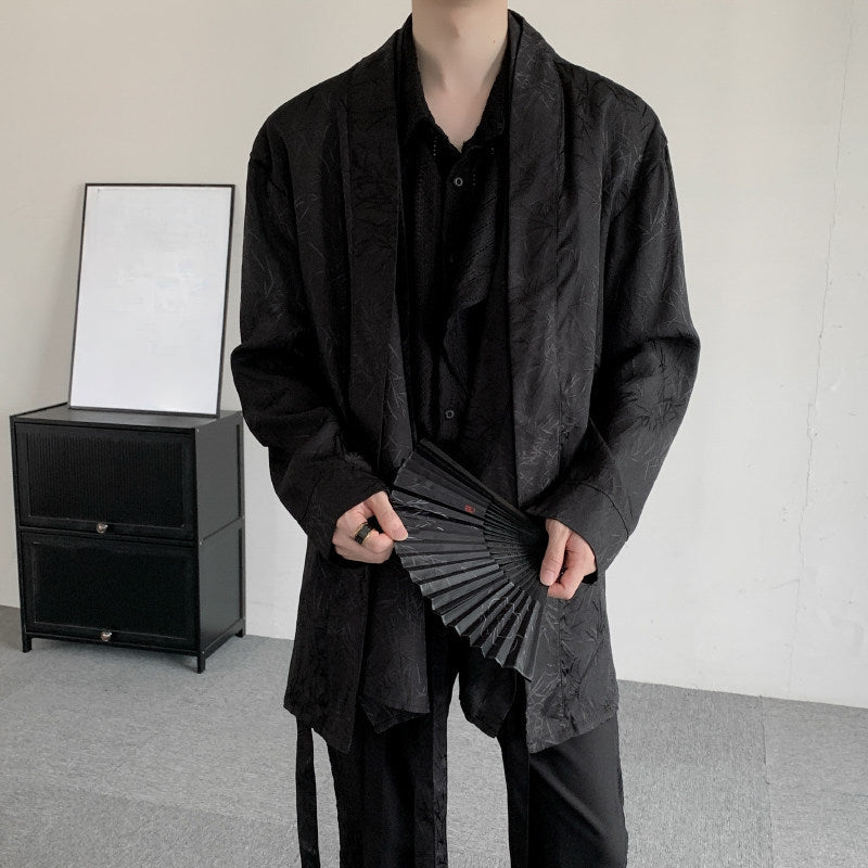 Retro Bamboo Jacquard Embroidery Fake Two-piece Cardigan Shirt