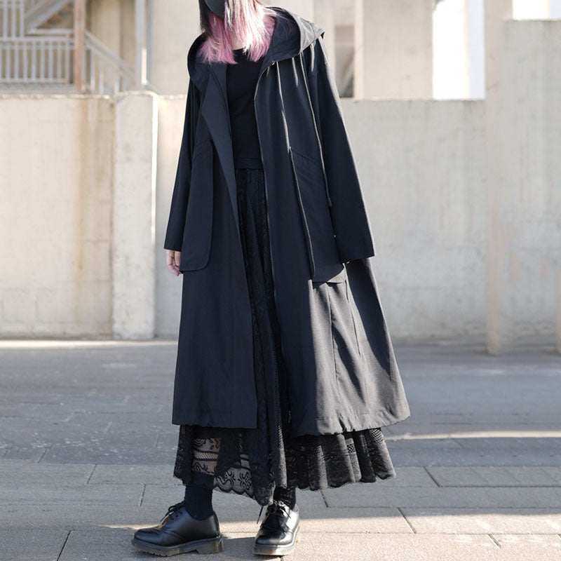Black Thin Loose Hooded Windbreaker