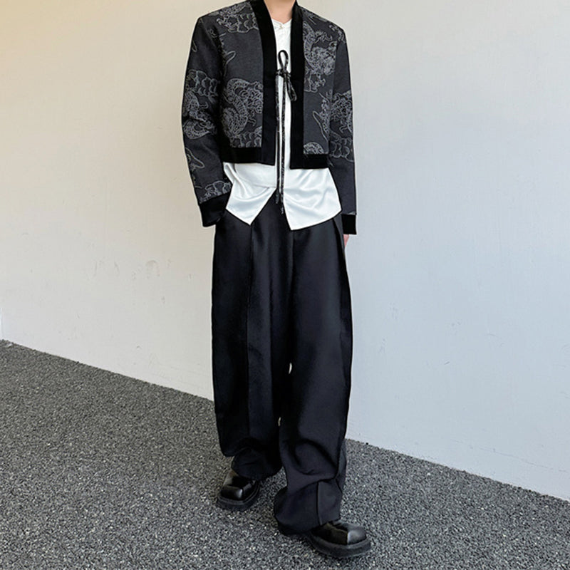 Vintage Jacquard Patchwork Dragon Pattern Denim Jacket