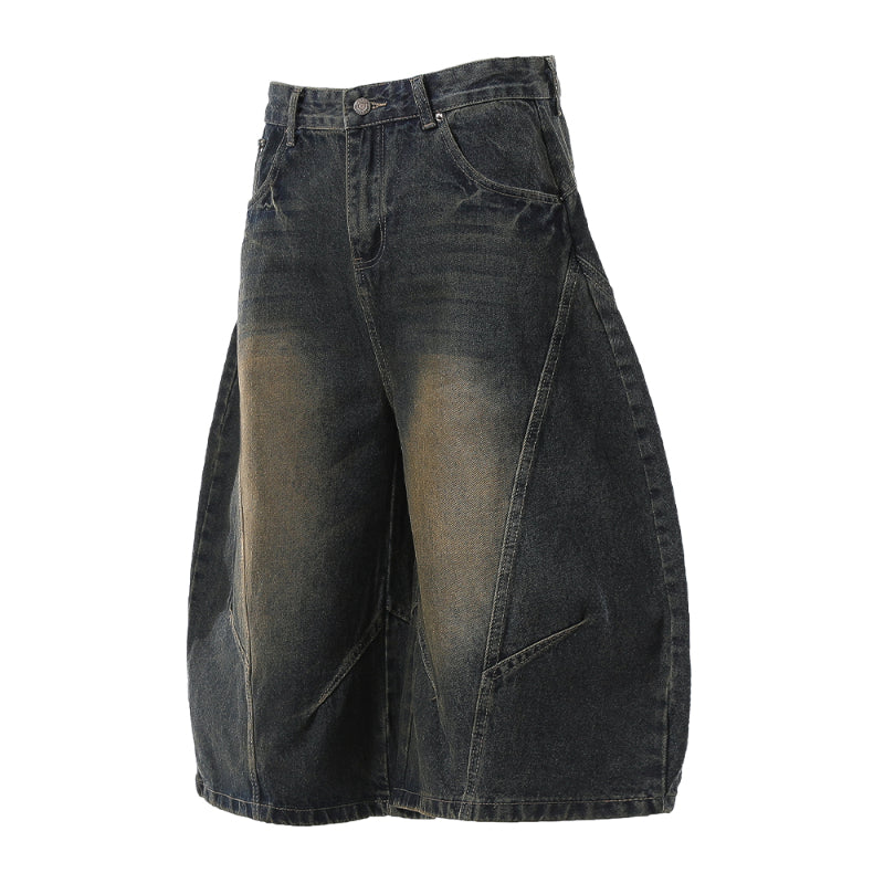 Retro Loose Scimitar Denim Cropped Trousers