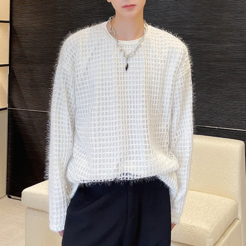 Round Neck Shiny Silk Pullover Sweatshirt