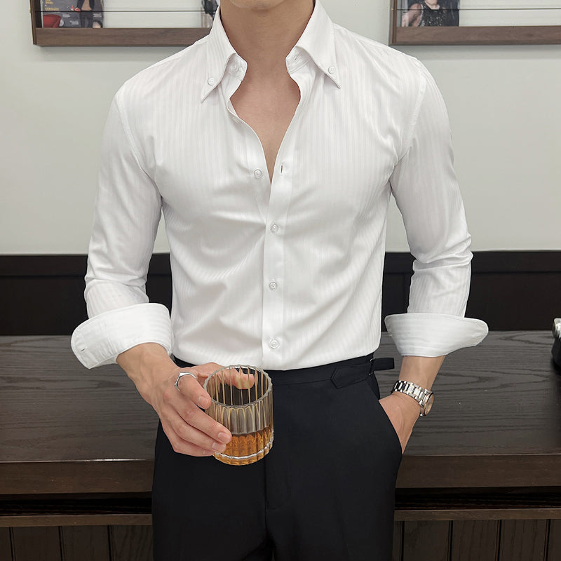 Striped Point Collar Casual Slim Shirt