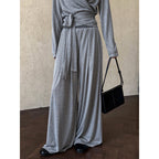 Irregular One-shoulder Waisted Pleated Top Wide-leg Pants Two-piece Set