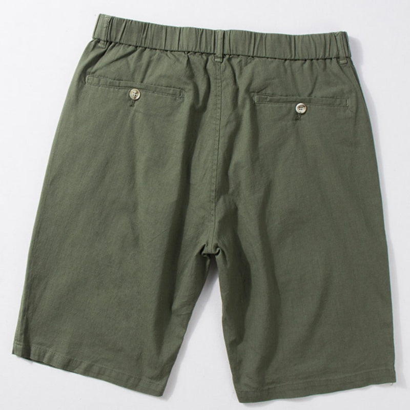 Thin Cotton and Linen Basic Solid Color Straight Loose Shorts