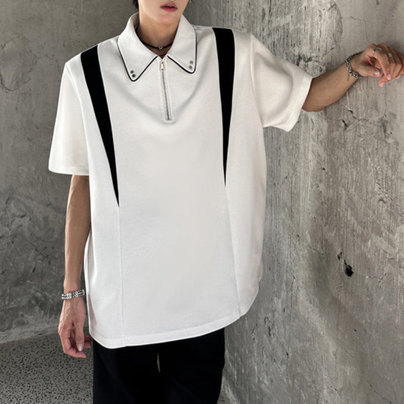 Padded Shoulder Contrast Color Stitching POLO Shirt