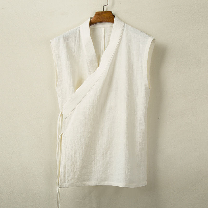 Cotton Linen Large Slanted Placket Vest