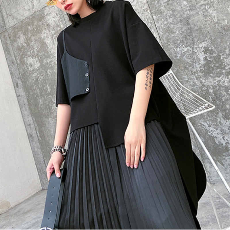 Japanese Casual Two-piece Irregular Short-sleeved Pleated Skirt