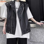 Retro PU Leather Zipper Vest Jacket