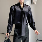 Simple Bow Tie Loose Casual Shirt