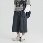 American Denim Cropped Loose Wide-leg Shorts