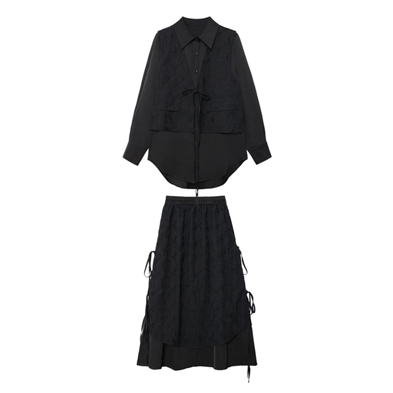 Black Irregular Shirt and Skirt Suit