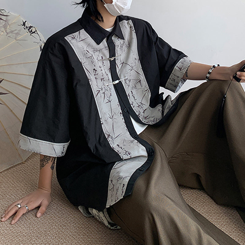 Vintage Printed Patchwork Casual Shirt