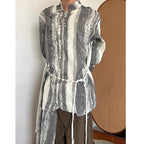 Vintage Tie-dye Ribbon Stand Collar Pleated Shirt