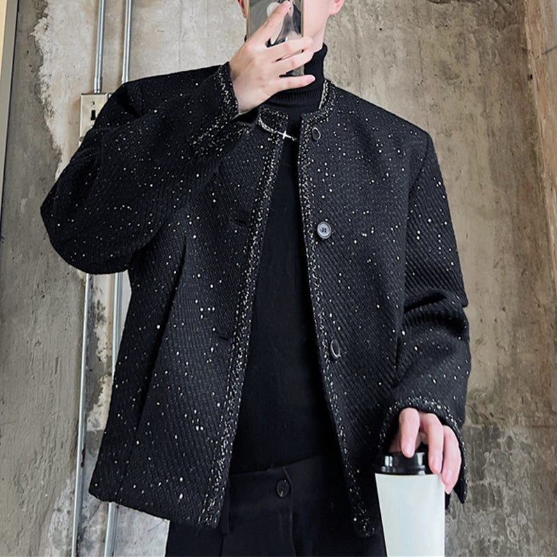 Black Collarless Long Suit Jacket
