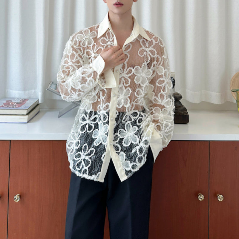 French Hollow Lace Loose Embroidered Shirt