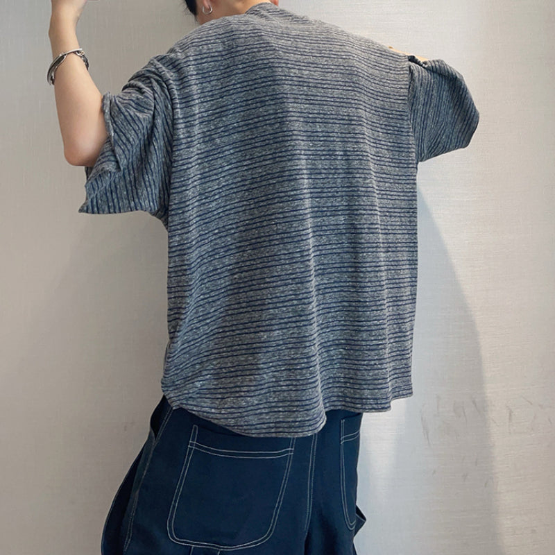 Vintage Loose Round Neck Striped T-Shirt