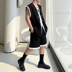 Contrast Color Stitching Sleeveless Vest Straight Shorts Two-piece Set