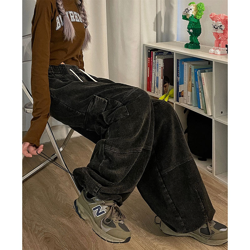 Vintage Corduroy Cargo Wide-leg Pants