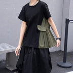 Fake Pocket Pleated Patchwork Loose T-shirt
