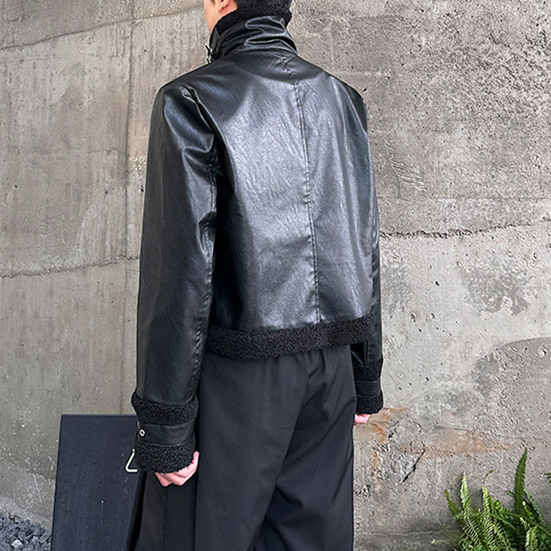 Retro Stand Collar PU Leather Thickened Short Jacket