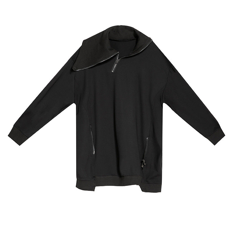 Stand Collar Zipper Loose Irregular Sweatshirt