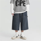 American Denim Cropped Loose Wide-leg Shorts