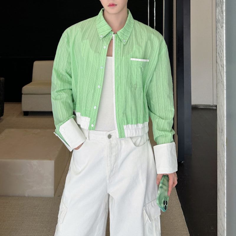Striped Contrast Cropped Casual Shirt