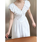 French Waist Halter V-neck Pleated Dress