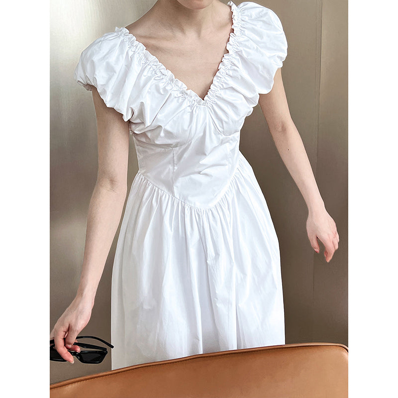 French Waist Halter V-neck Pleated Dress