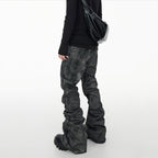 Glitter-coated Slim-fit Stacked Denim Flared Pants