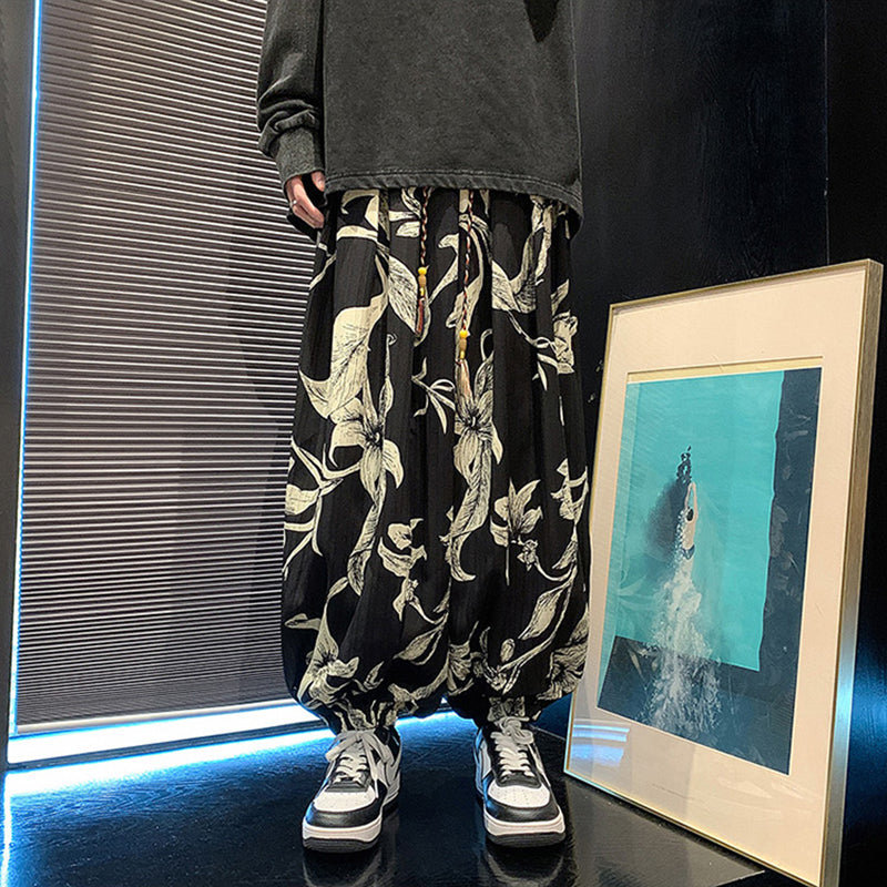 Retro Printed Wide-leg Bloomers