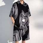 Summer Thin Ice Silk Drape Casual Shirt Loose Shorts Two-piece Set