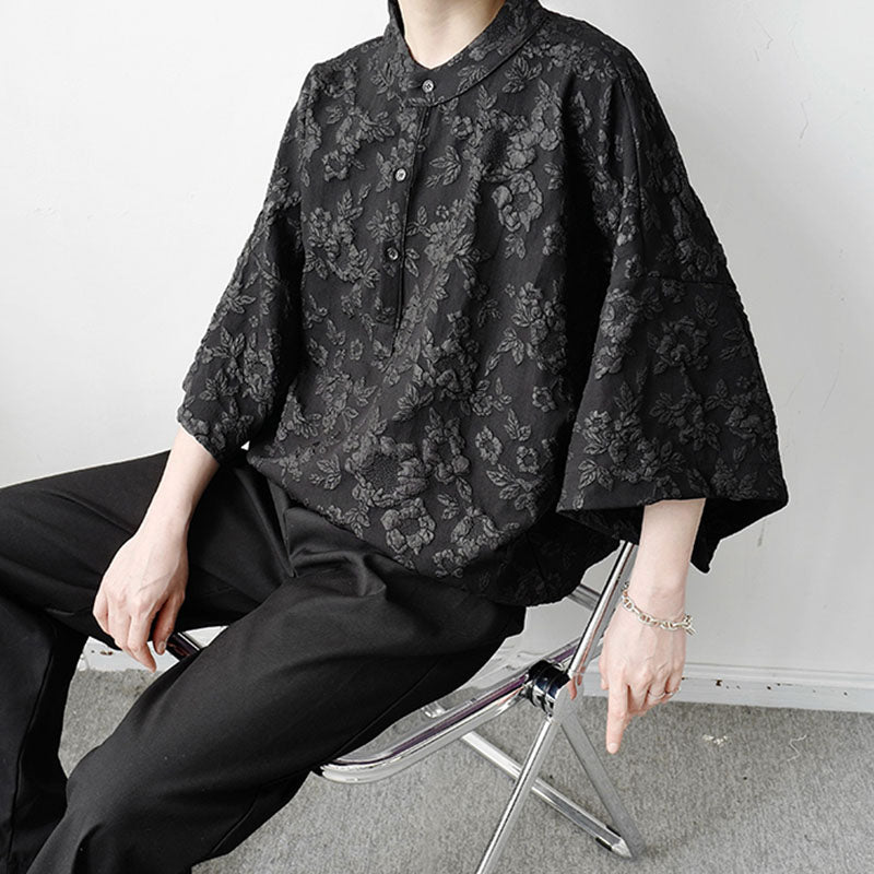 Stand Collar Jacquard Sleeve Top