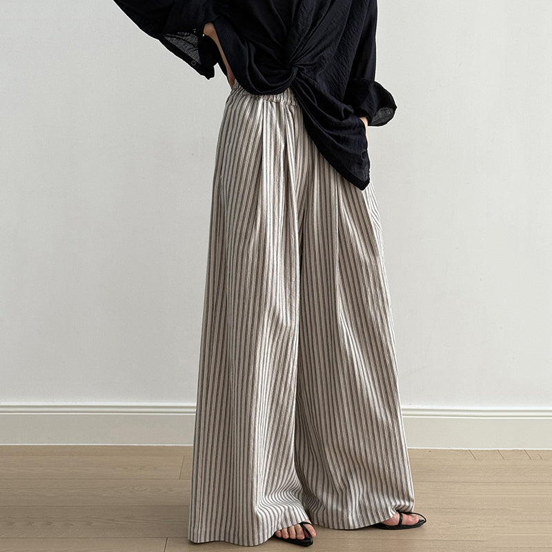 Striped Straight High Waist Loose Wide Leg Pants