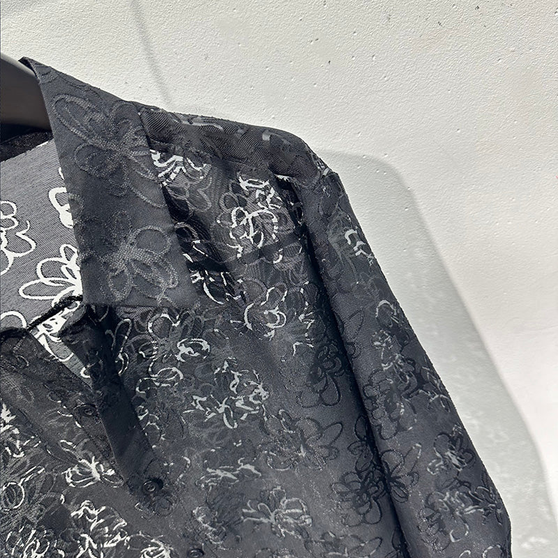 Hollow Floral Jacquard Loose Casual Shirt