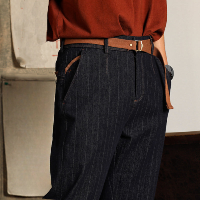 Straight-leg Loose Vertical Striped Jeans