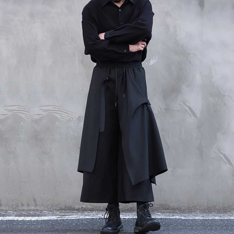 Loose Elastic Waist Wide Leg Fake Two Piece Culottes