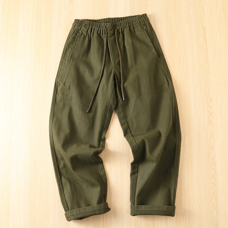 Thick Brushed Cotton Loose Straight Pants