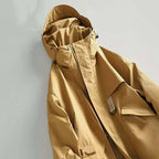 Retro Mid-length Hooded Casual Windbreaker Jacket