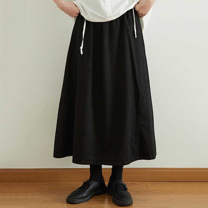 Solid Color Elastic Waist Skirt