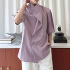 Summer Stacked Collar Shoulder Pad Shirt