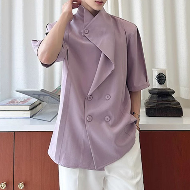 Summer Stacked Collar Shoulder Pad Shirt