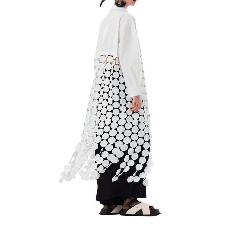 Spliced Hollow Circle Tassel Casual Shirt Dress