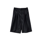 Black Pu Leather Wide Leg Shorts