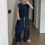 Vintage Loose Raw Edge Sleeveless Jumpsuit Jeans
