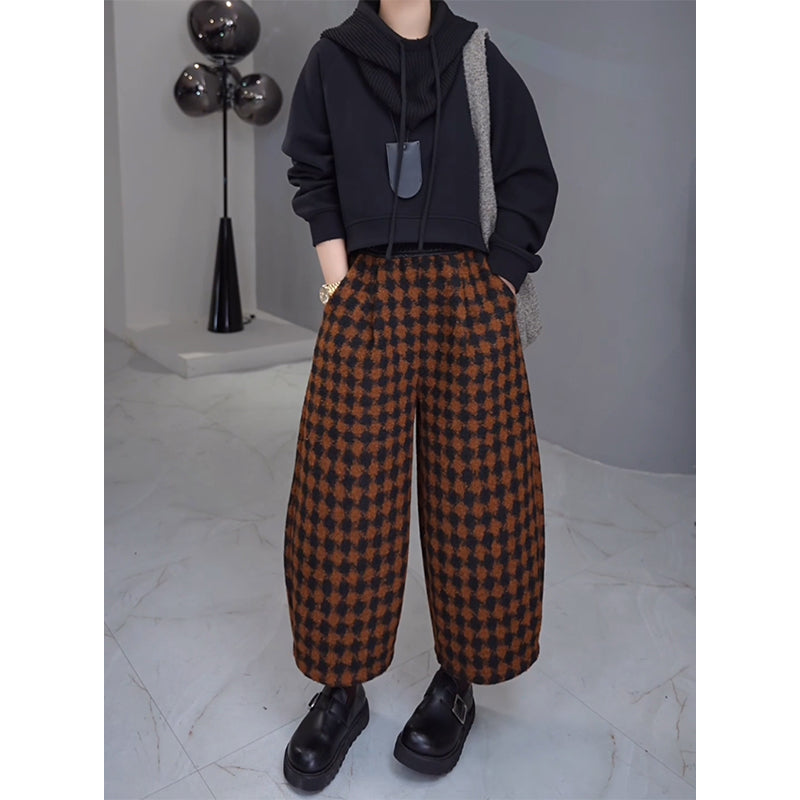 Retro Thickened Plaid Casual Pants