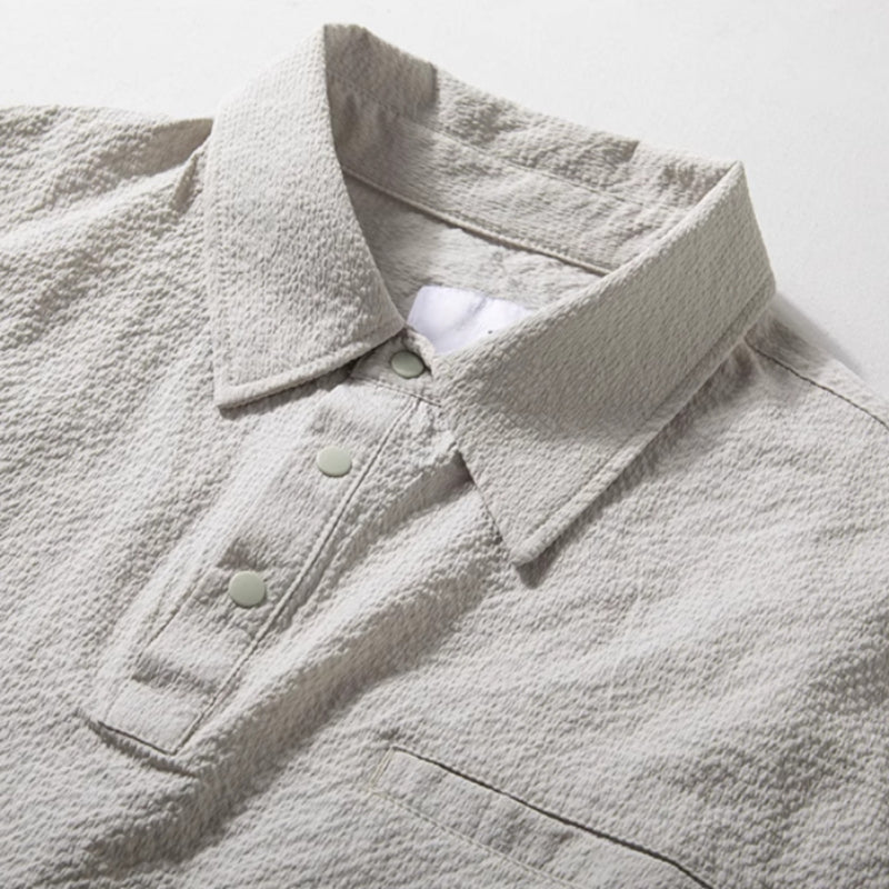 Textured Japanese Style Lapel Polo Shirt