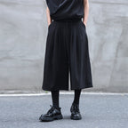 Drawstring Elastic Waist Pleated Solid Culottes