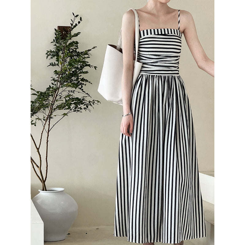 Striped Tube Top Suspender Dress